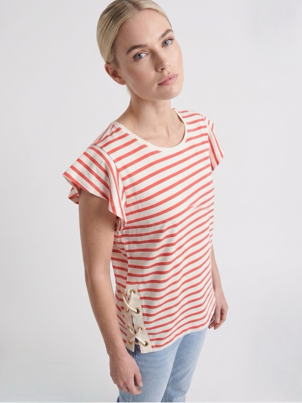 LAUREN Ralph Lauren striped ruffle sleeve with nautical ties